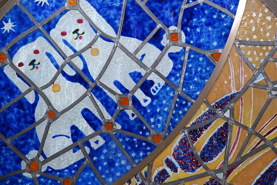 blue, windows, front, sky, glass, mosaic, church, doug, colorful HD wallpaper