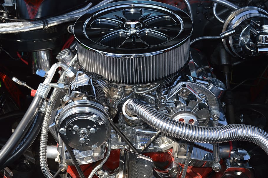 chrome, under the hood, engine, motor, car, speed, automobile HD wallpaper