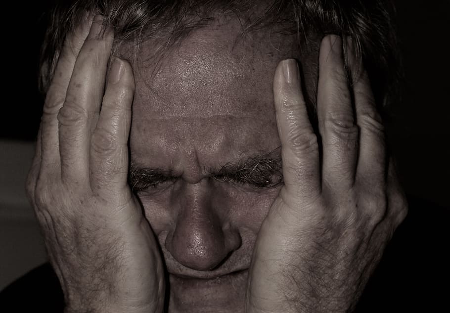 man digging face on his hands, person, head, despair, old, age HD wallpaper