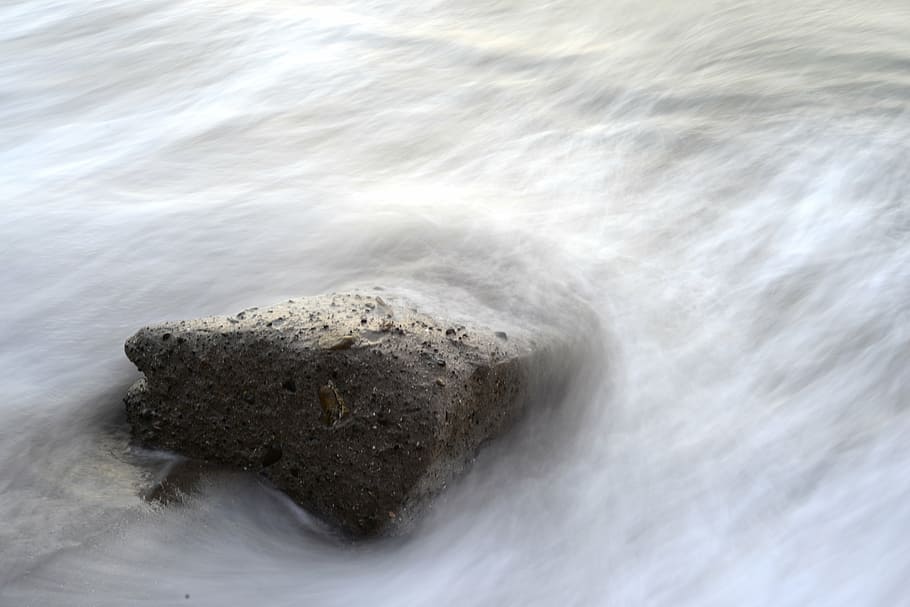 stone, water, wave, motion, sea, ocean, beach, natural, material HD wallpaper