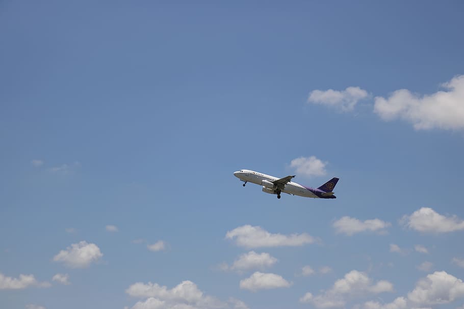 Airplane, Sky, Blue, Blue, Cloud, Yellow, space, sun, blue sky HD wallpaper