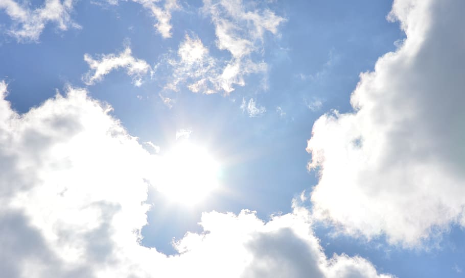blue skies and white clouds, summer, weather, air, blue sky HD wallpaper
