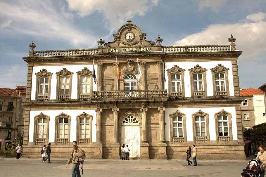 City Hall, 19th century in Pontevedra, Spain, building, photos, HD wallpaper