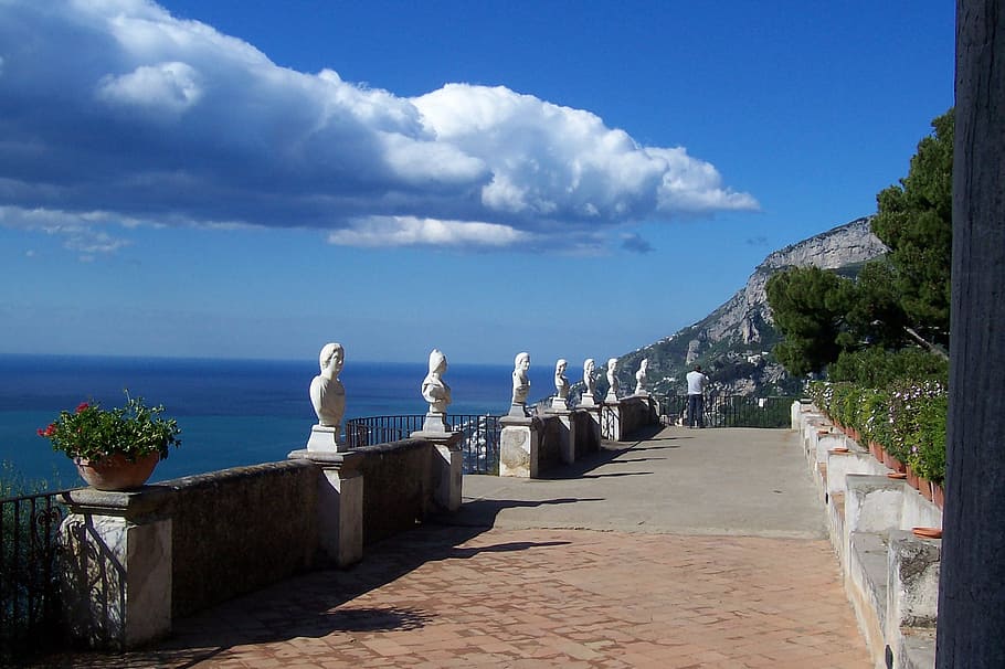 italy, sorrento, villa cimbrone, amalfi coast, ravello, sky, HD wallpaper