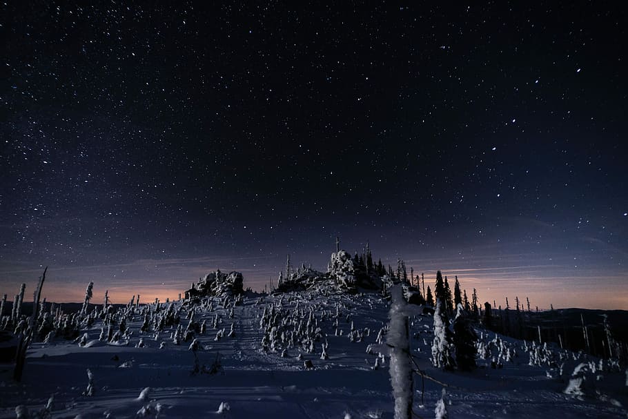 photo of castle under starry night, gray rock formations under starry night HD wallpaper