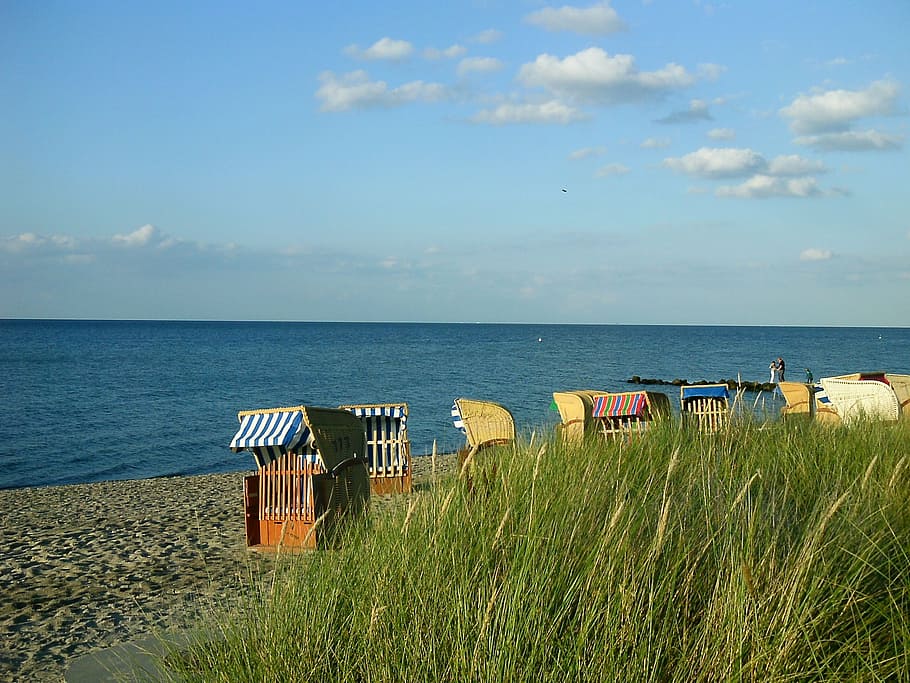 beach, sand, baltic sea, water, sky, land, horizon, horizon over water HD wallpaper
