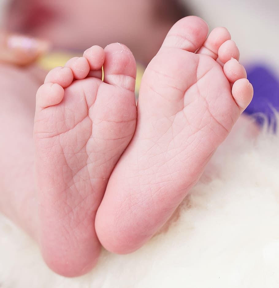 selective focus photography of baby's feet, child, children's feet