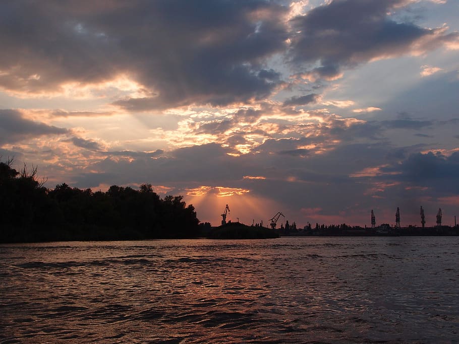 sunset, kherson, dnieper, river, sky, clouds, port, cloud - sky HD wallpaper