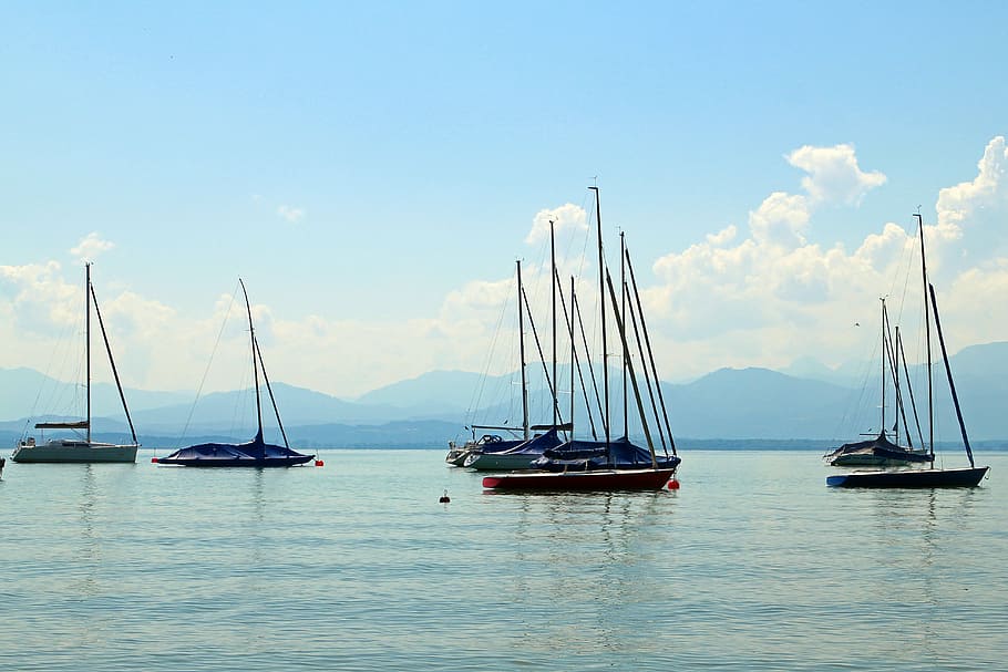 sailing vessel, boot, anchor, anchorage, lake, blue, waters HD wallpaper