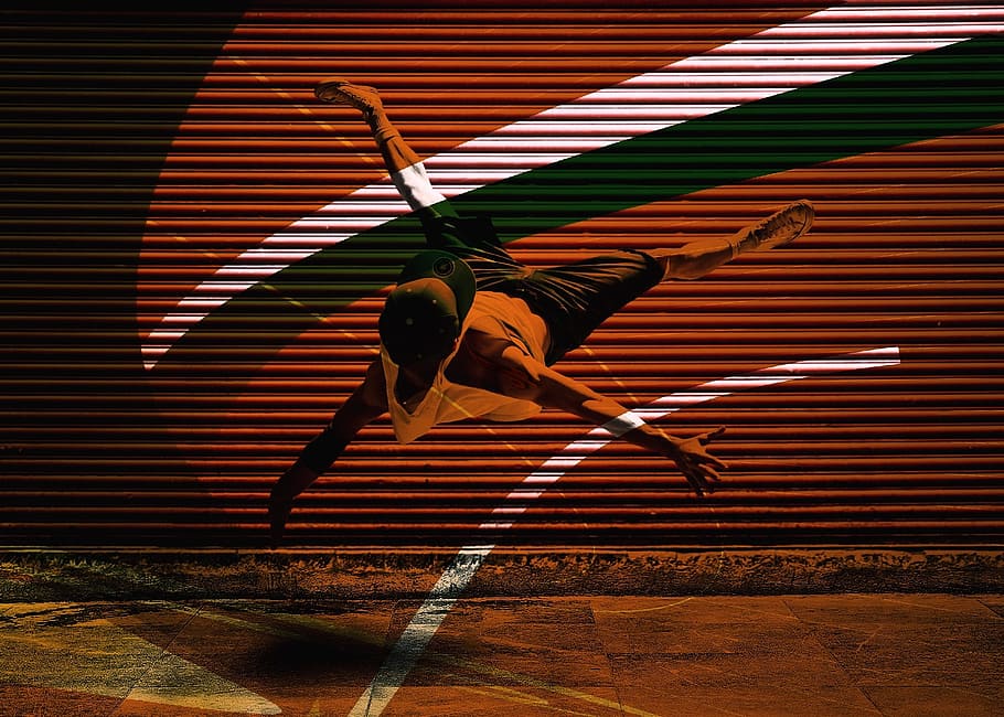 man dancing near door shutter, abstract, background, shapes HD wallpaper