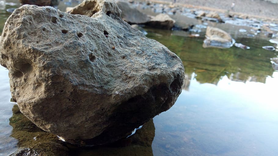 stone, the water, irregularities, rock, rock - object, solid HD wallpaper