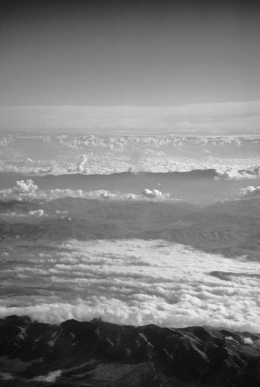 grayscale photo of clouds, aerial photo of mountain, sky, mountains HD wallpaper