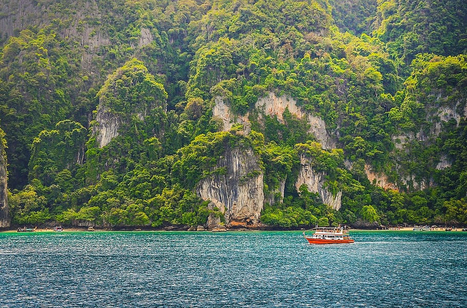 thailand, phuket, phi phi island, boats, canopy, water, sea, HD wallpaper
