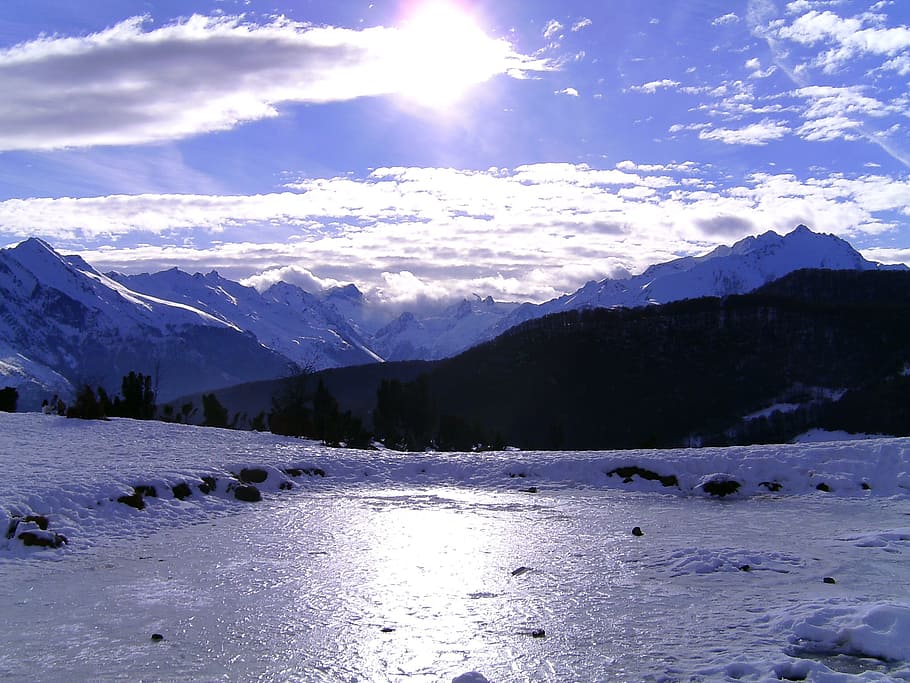 mountain, snow, winter, nature, landscape, sun, frozen, pyrénées HD wallpaper