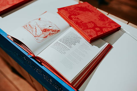 Red book on a white table, reading, literature, cookbook, indoors HD wallpaper