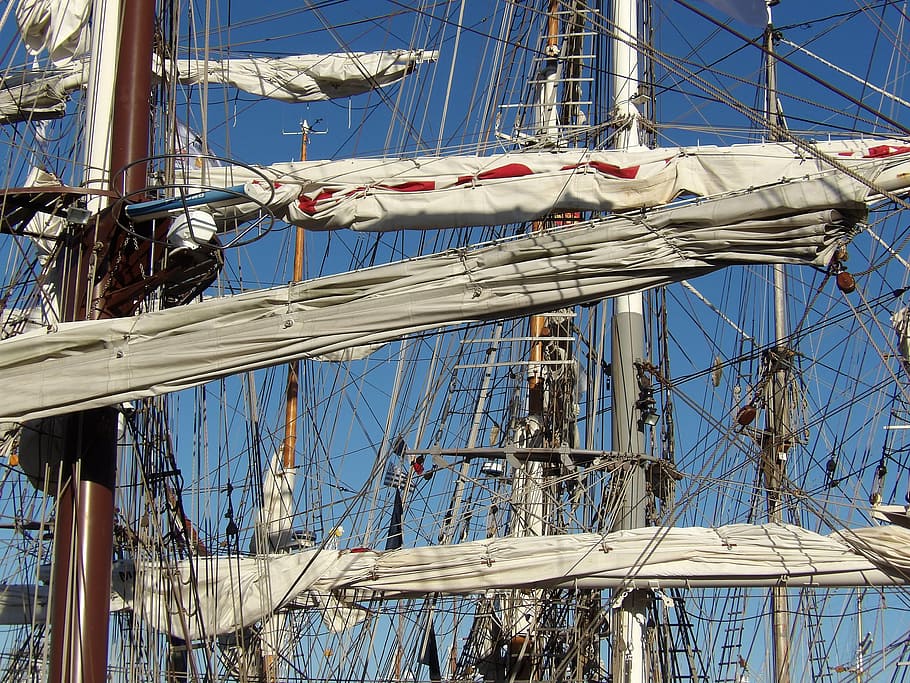mast, sailboat, strings, rope, traditions, blue sky, navigation HD wallpaper