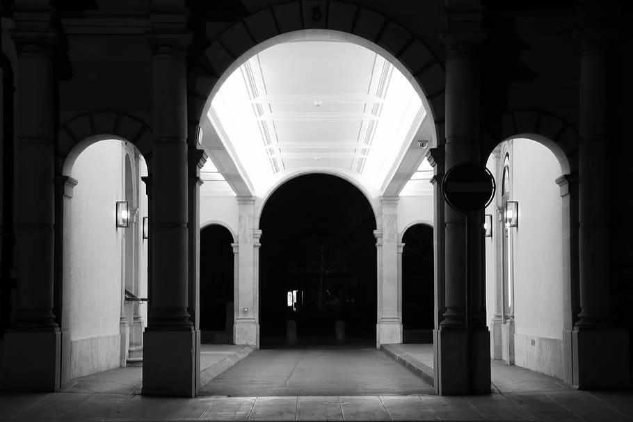 arch, architecture, building, night, city, design, structure HD wallpaper