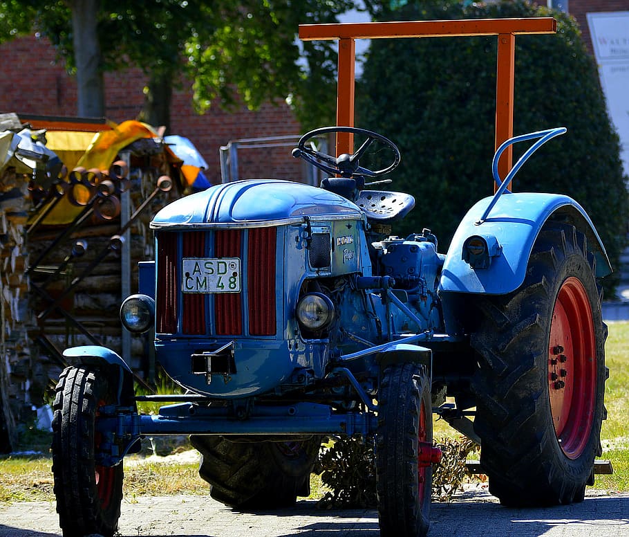 hanomag, perfect, blue, tractor, mature, oldtimer, nostalisch HD wallpaper