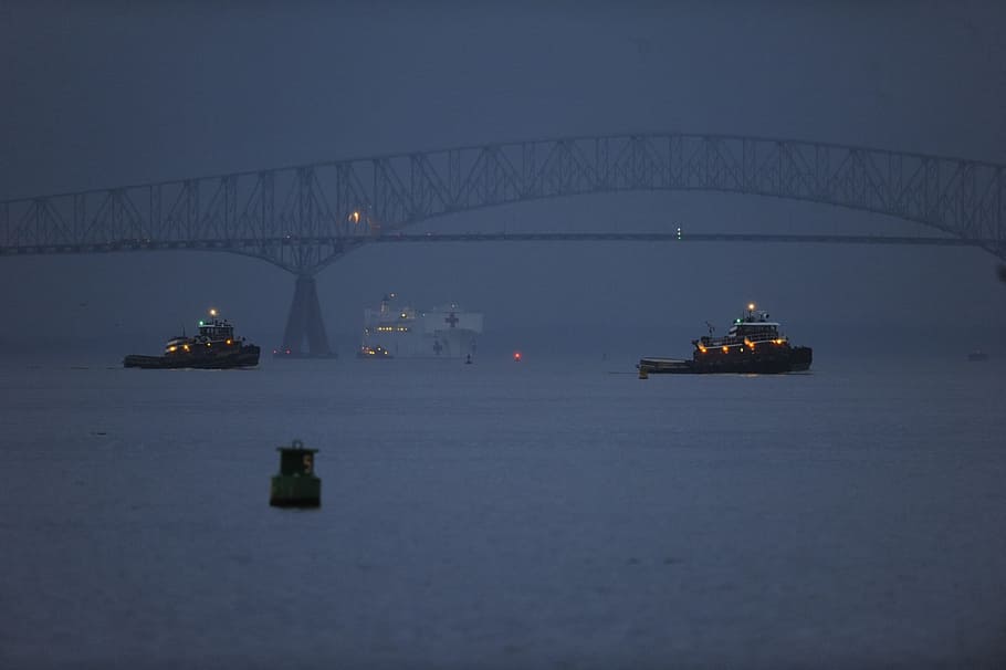 Baltimore, Maryland, Harbor, Bay, Port, water, fog, foggy, ships, HD wallpaper