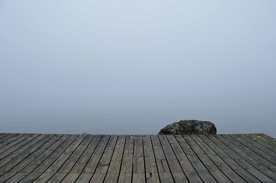 brown wooden flooring, boards, pier, dock, quay, fog, mist HD wallpaper