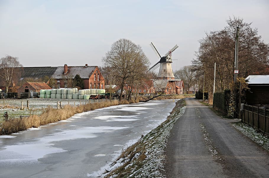 windmill, cold, frost, iced, wieke, away, renewable energy HD wallpaper