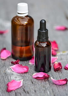 two amber glass bottles, essential oils, alternative, aroma HD wallpaper