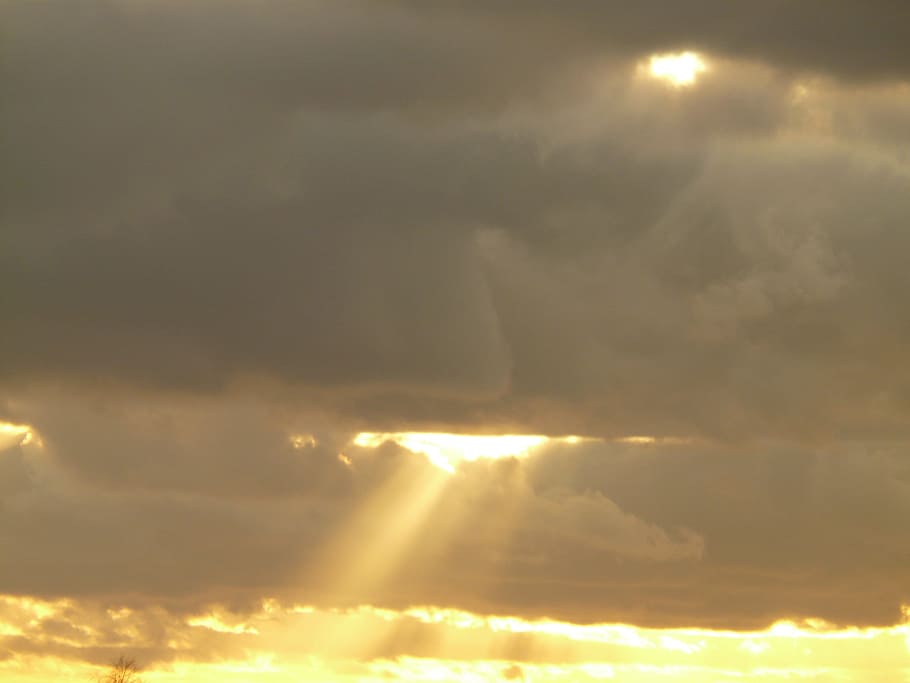 clouds, sky, sun, sunbeam, opening, god, faith, light, dark HD wallpaper