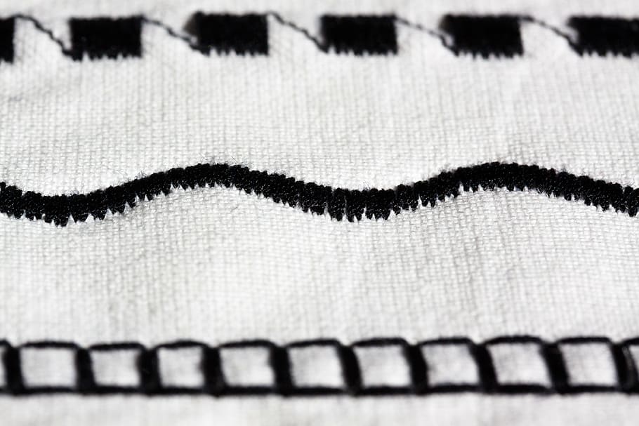 pattern, sewing machine, embroidery, black, white, hand labor HD wallpaper