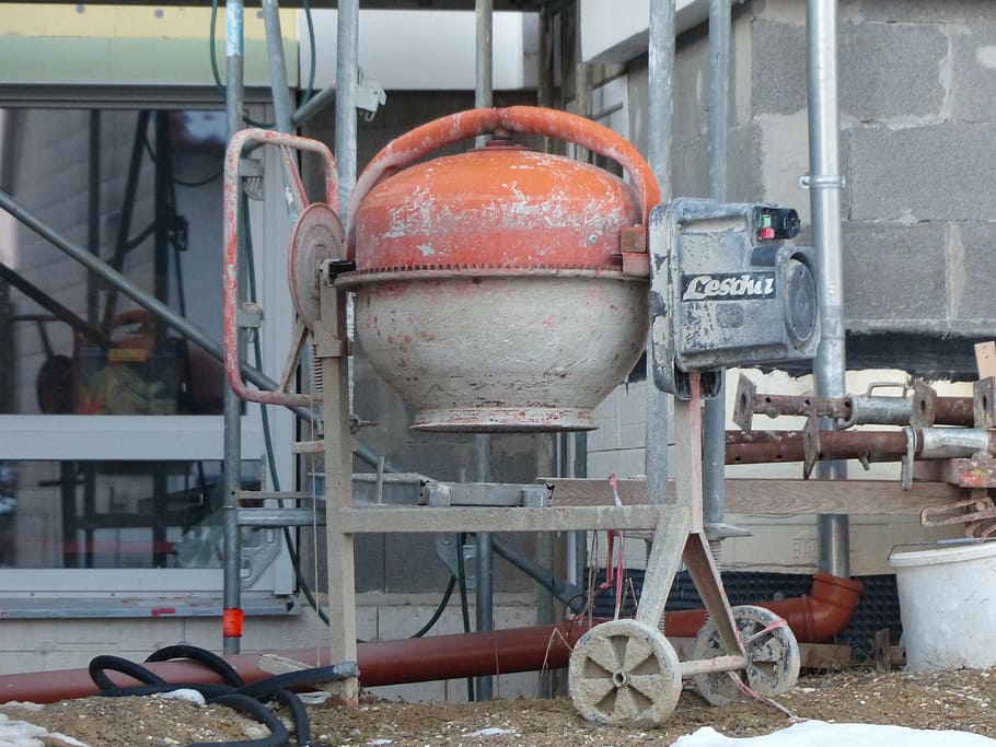 turned-off concrete mixer, drum mixer, small construction sites