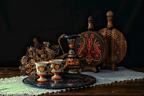 art, coffee, cup, flowers, ancient, antique, ceramic, color, container HD wallpaper