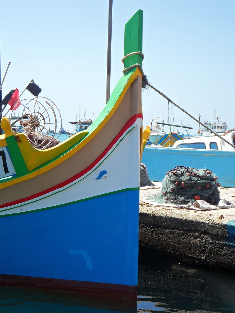 Marsaxlokk, Port, Luzzu, Malta, uzzus, colorful, picturesque, HD wallpaper