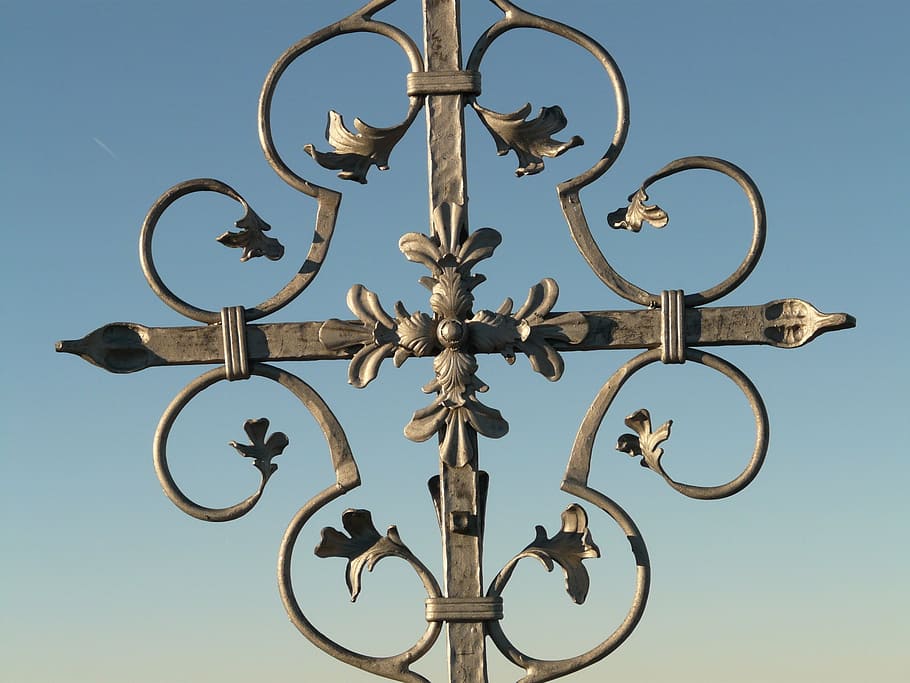 cross, iron, grid, ornament, metal, sky, faith, god, christianity HD wallpaper