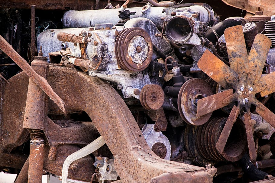 scrap, rusty, old, worn, engine, metal, abandoned, decline HD wallpaper