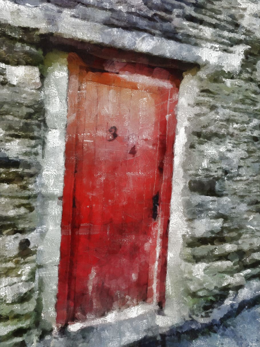 old, red, door, stone, wall, architecture, entrance, painting HD wallpaper