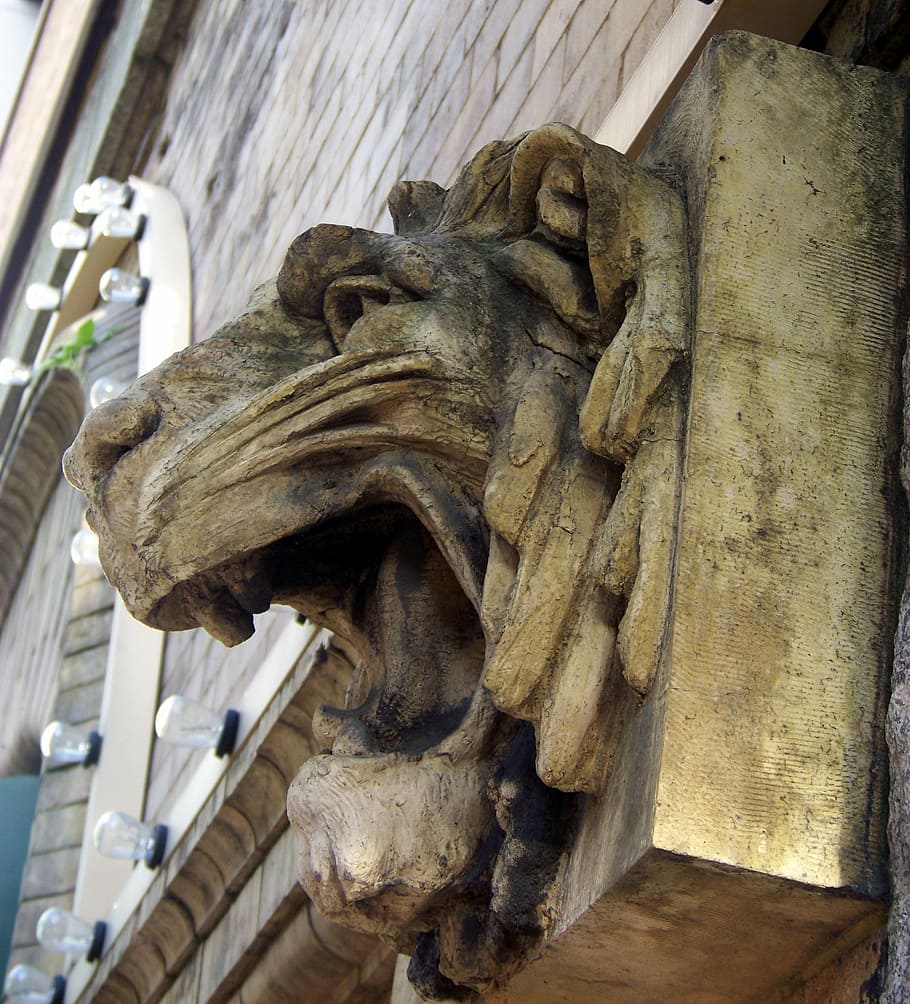 Statue, Lion, Head, Head, Stone, Culture, symbol, city, ancient HD wallpaper