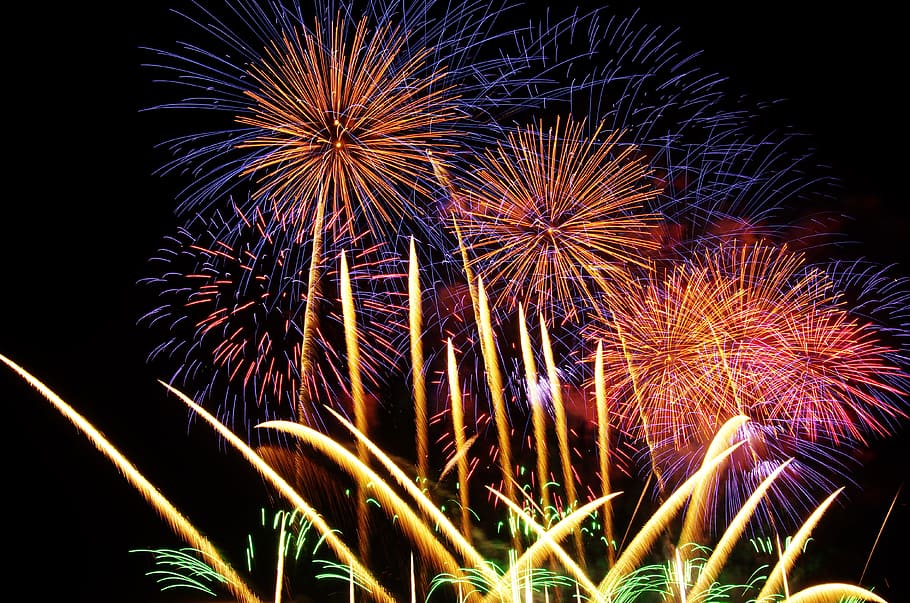 assorted-colored fireworks display, Rocket, moerenuma, celebration, HD wallpaper