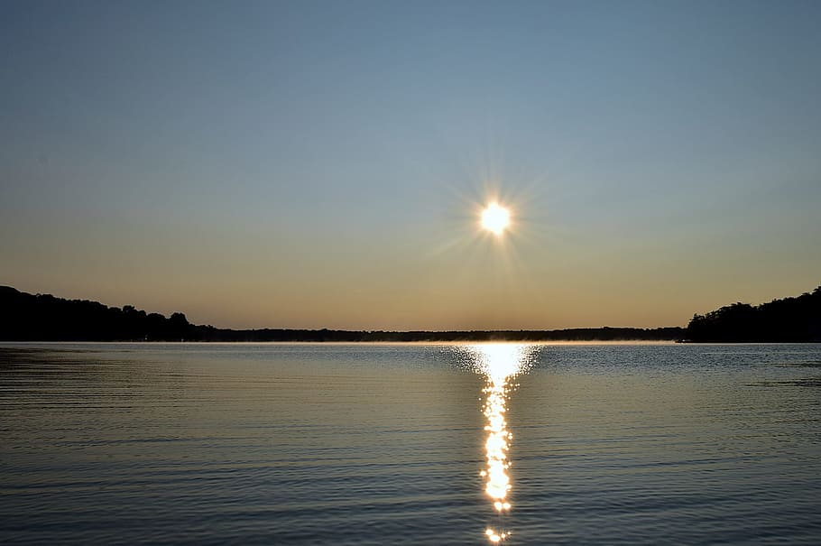 sunrise, lake, water, reflection, sky, nature, landscape, summer HD wallpaper