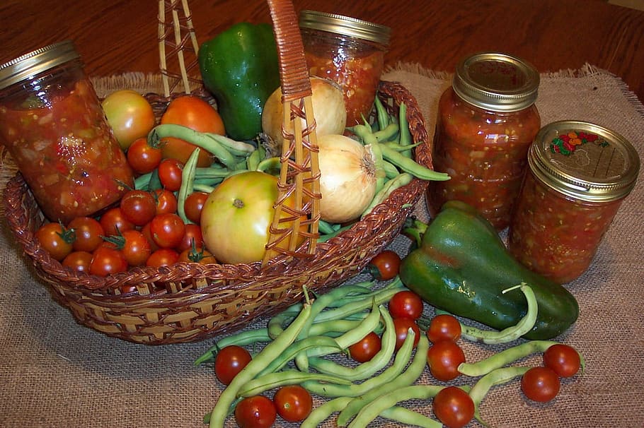 variety of vegetables on brown wicker basket, harvest, canning, HD wallpaper