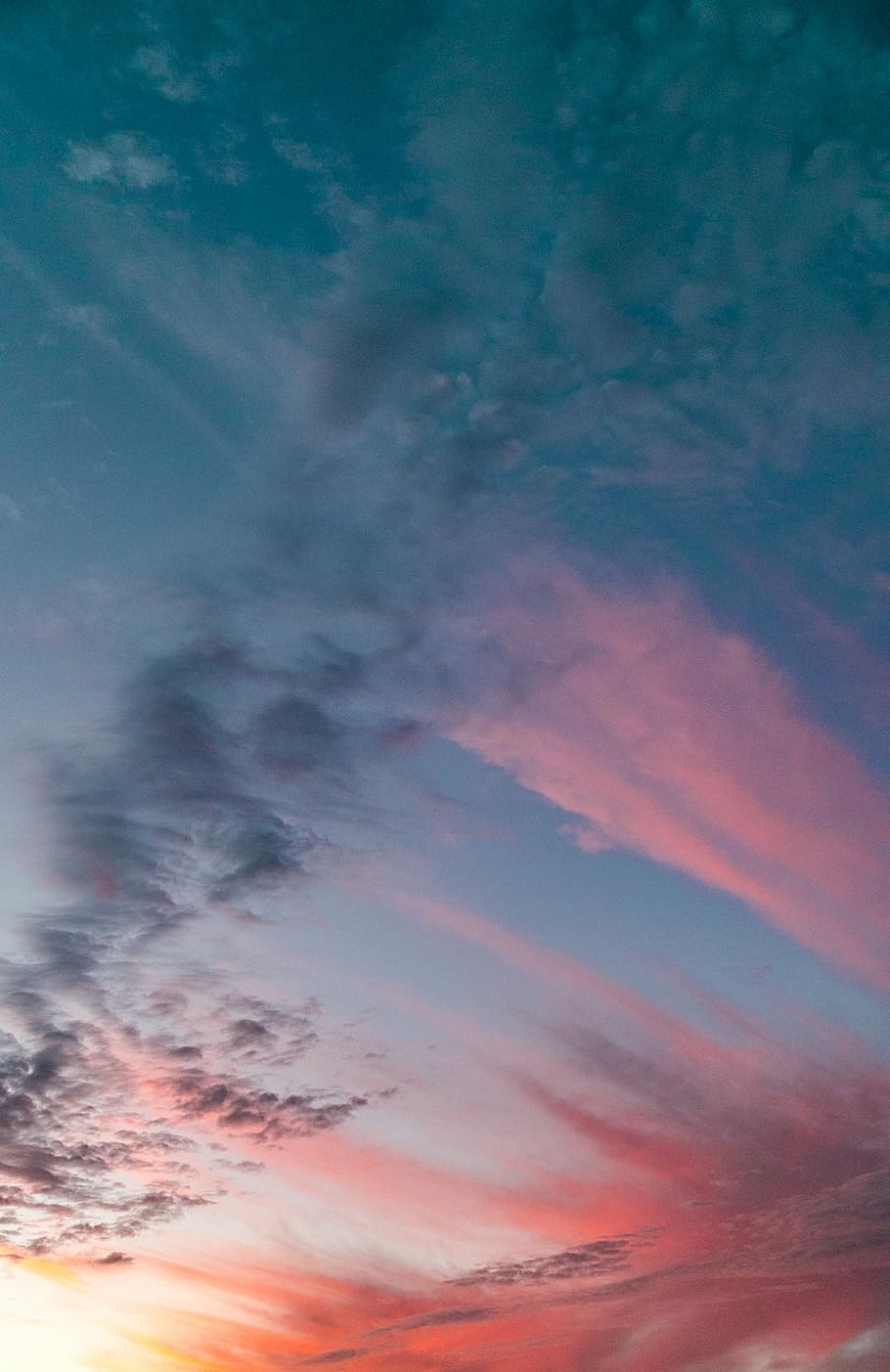 low angle photography of sky and clouds, white and orange sky during daytime HD wallpaper