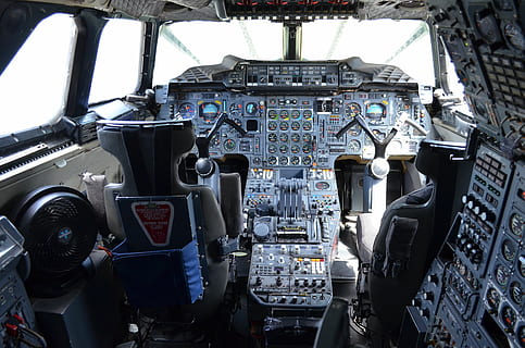 photo of black and gray plane cockpit interior, control panel HD wallpaper