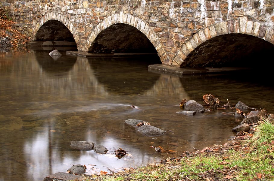 leaves, river, rocks, water, nature, orange, season, flow, foliage HD wallpaper