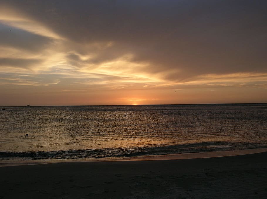 sunset over the sea, Beach, Landscape, Waves, Sand, Nature HD wallpaper