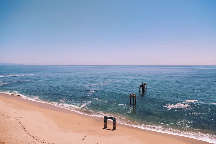 beach, sand, shore, ocean, sea, water, waves, blue, sky, horizon HD wallpaper