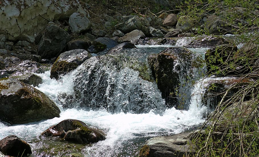 cascade, water, nature, mountain, roche, landscape, rock, rock - object HD wallpaper