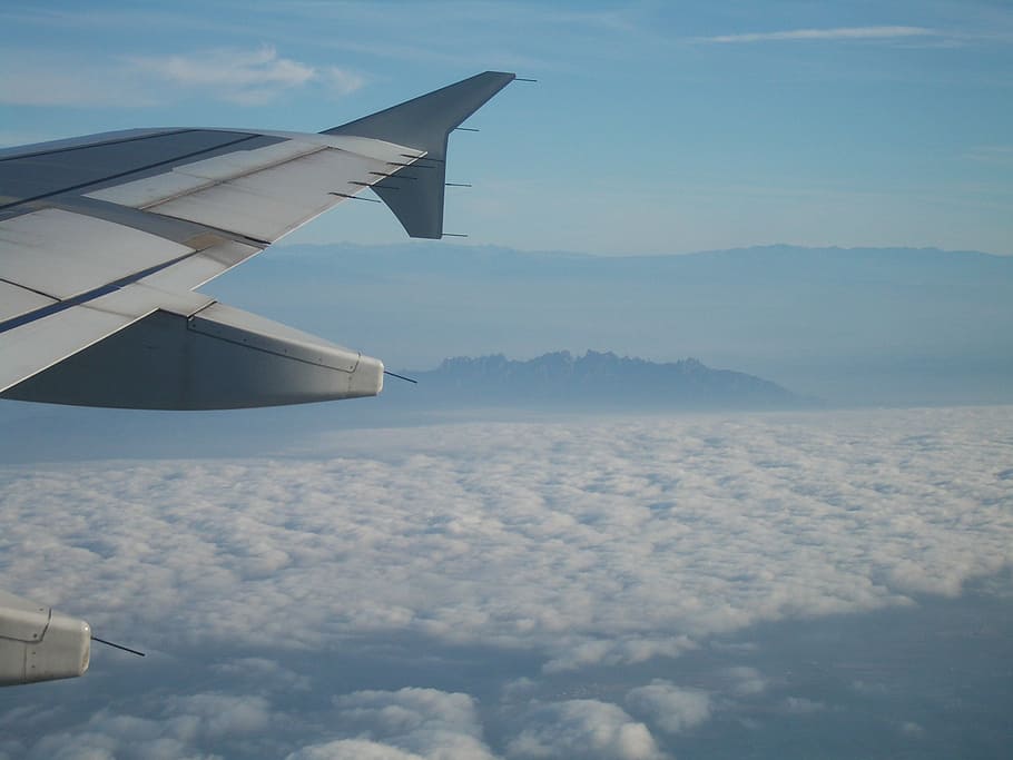 montserrat from plain, clouds, sky, airplane, flying, air Vehicle HD wallpaper