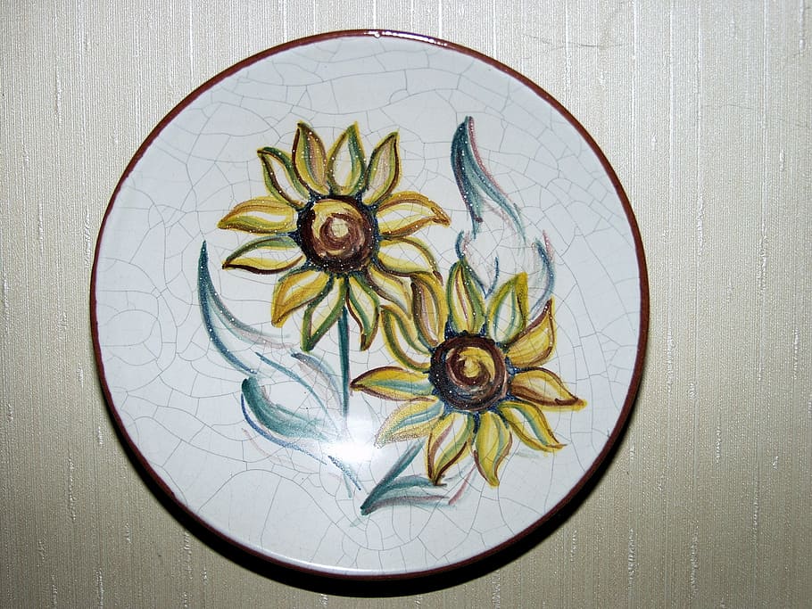 ceramic, plate, decoration, flowers, colorful, fragile, indoors HD wallpaper
