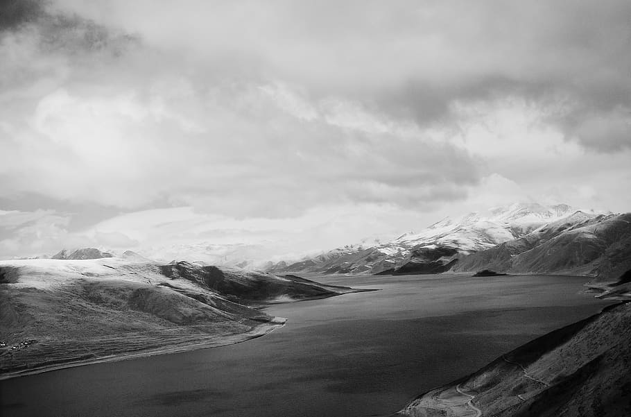 Scenery, Tibet, the scenery, yanghu, black and white, snow mountain, HD wallpaper