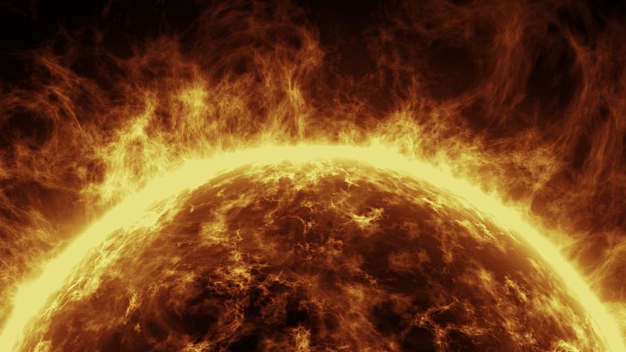 sun digital wallpaper, 3D, Computer Graphics, Yellow, Hot, fire HD wallpaper