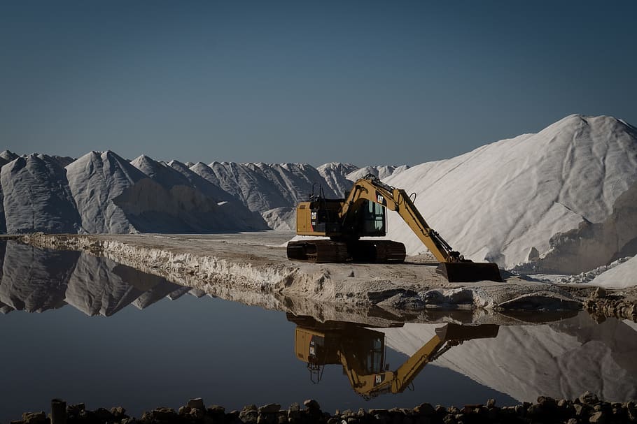 salt, crane, water, snow, cold temperature, reflection, mountain HD wallpaper