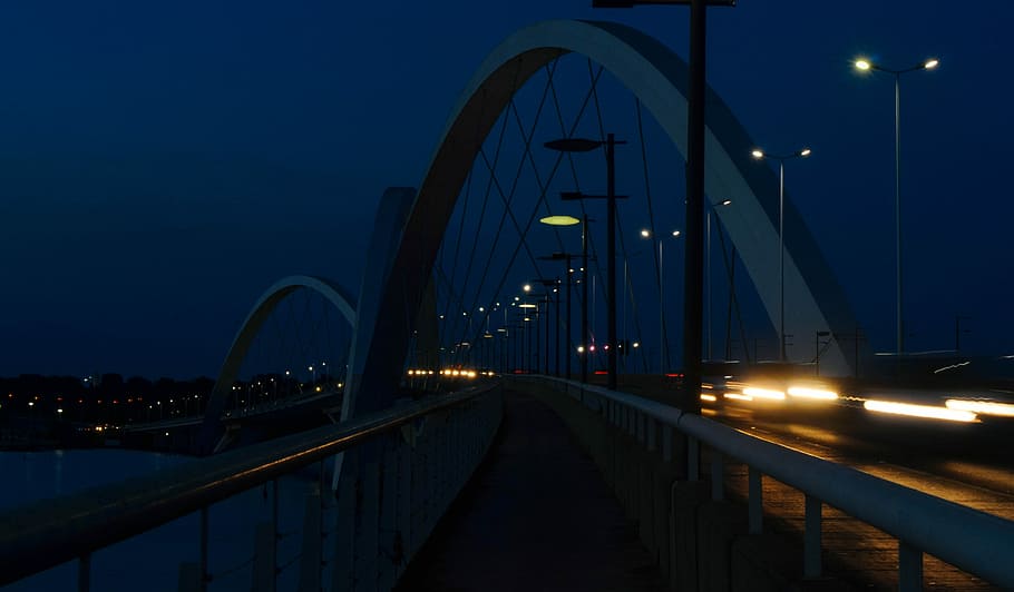 Bridge, Jk, Night, Brasilia, Brazil, architecture, city, illuminated, HD wallpaper
